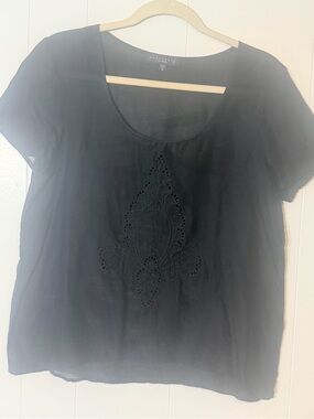 Sanctuary Clothing Black Embroidered cotton and silk Scoop Neck Top